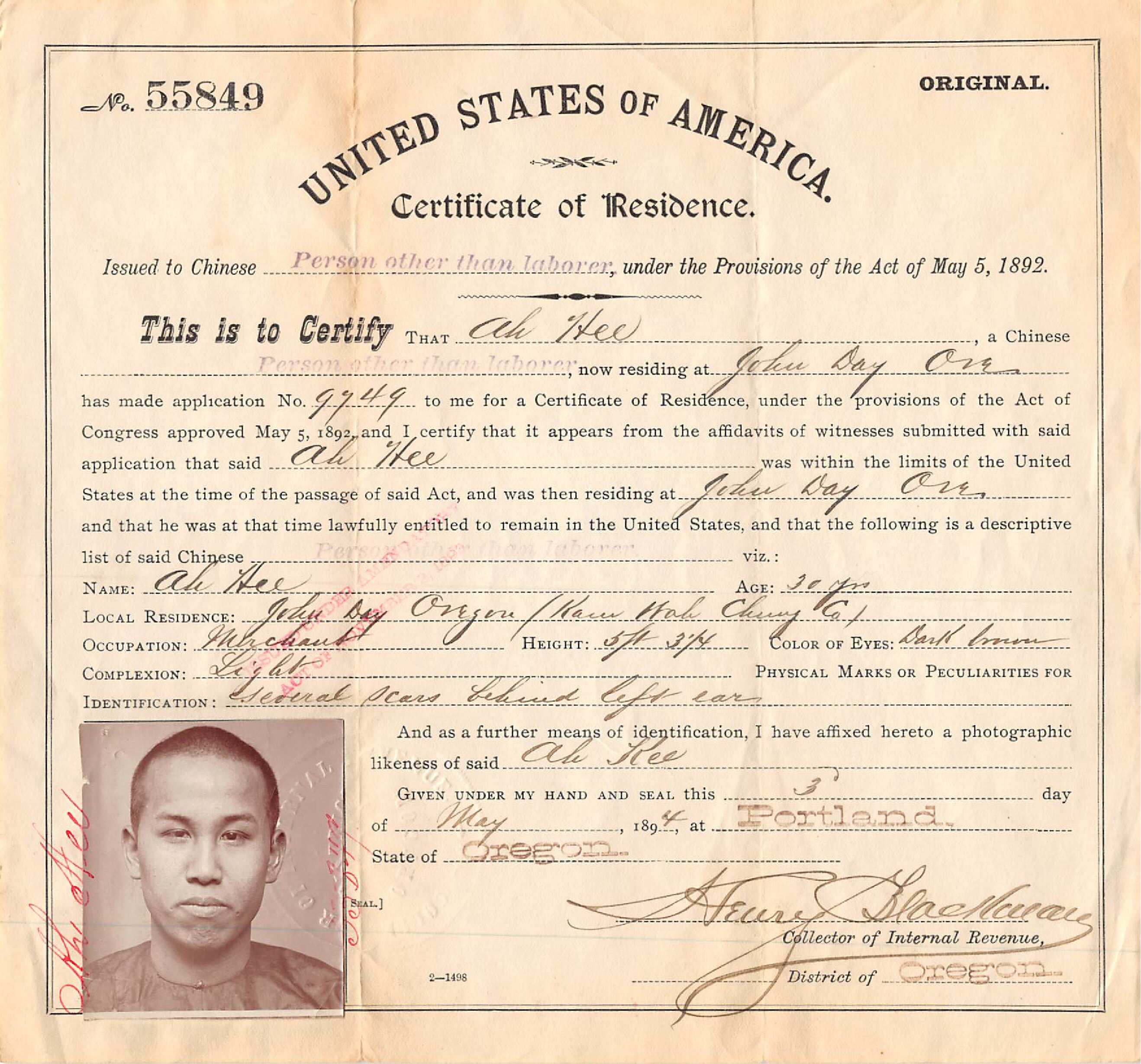 Certificate of Residance USA