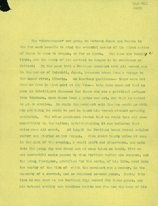 An account of the first Japanese native in Oregon, ca. 1904