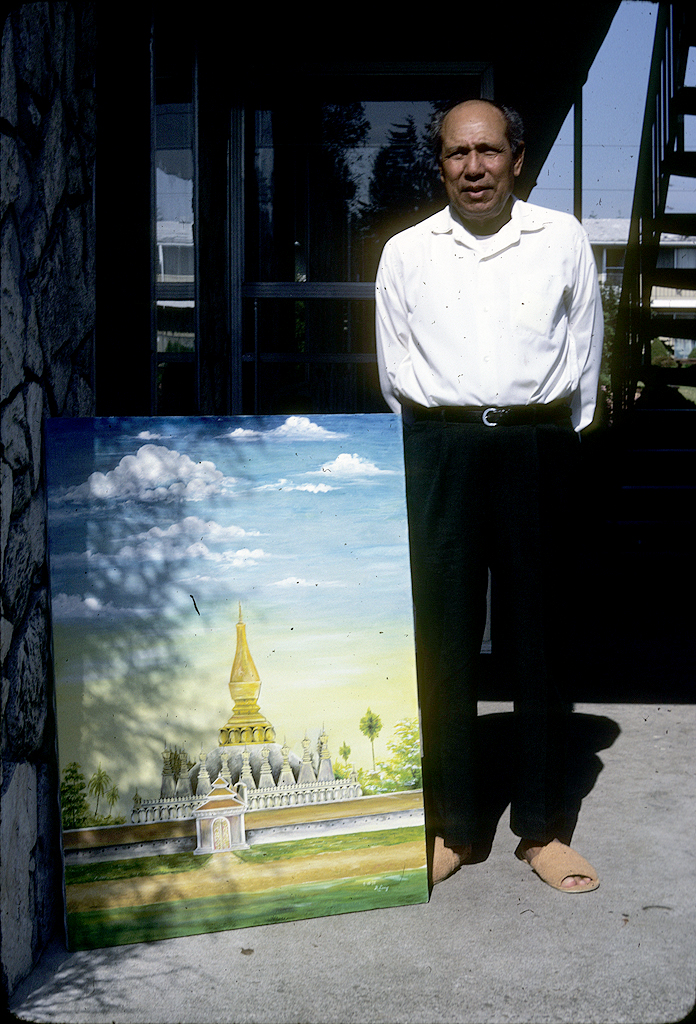That Luang' national monument, building in capitol Vientiane. Two oil paintings done this year by Mr. R. picturing two views of the same building."